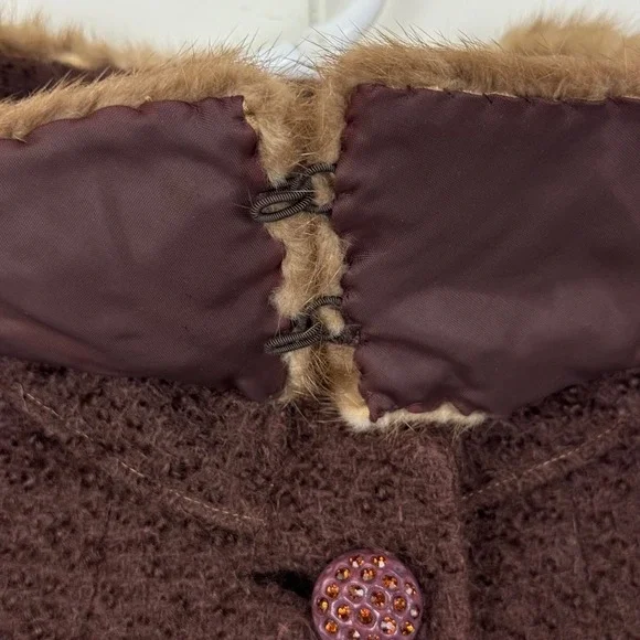 Vtg. 60s Boucle Wool Swing Coat Fur Collar Jackie O Mod Dark Academia Old Money - Picture 4 of 11